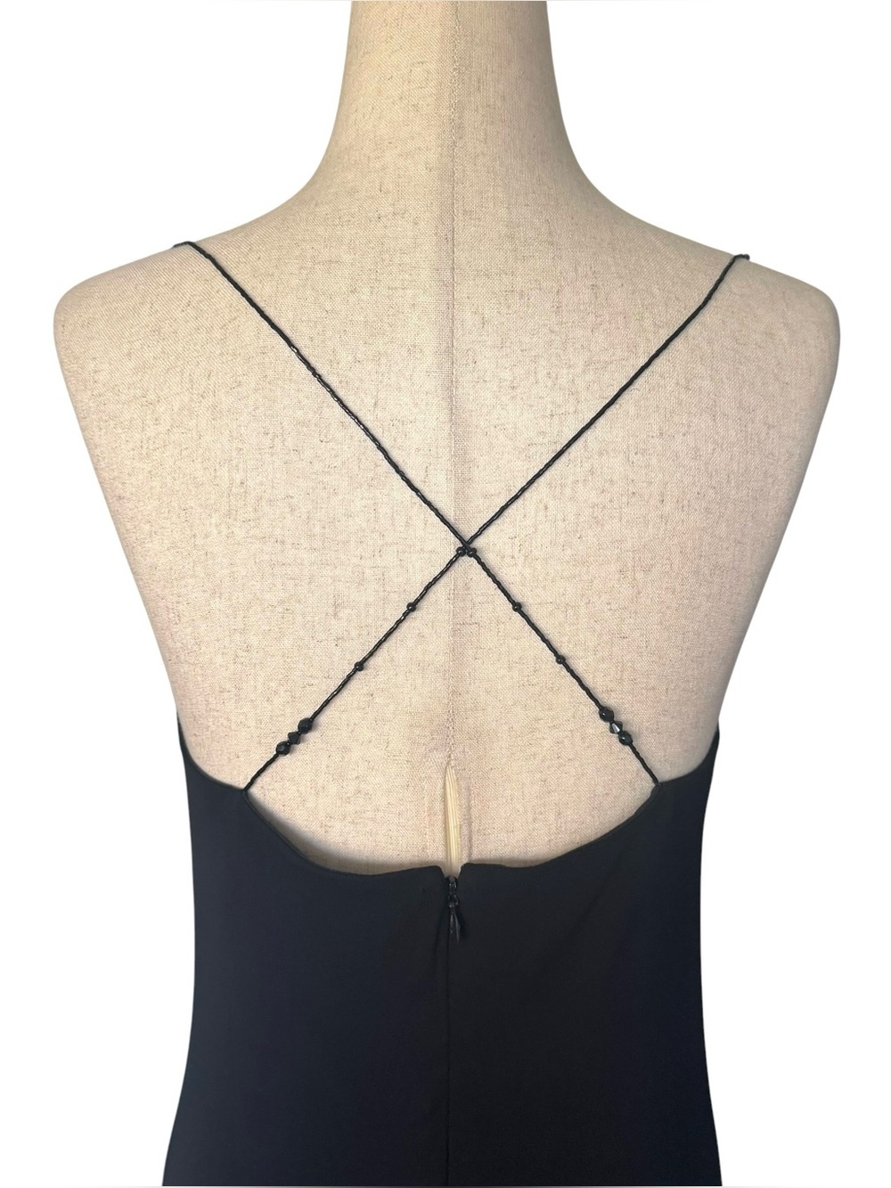 Vintage 90s Laundry Black Slip Maxi Dress Gown Beaded Straps Minimal Formal sz 6 - Picture 8 of 16